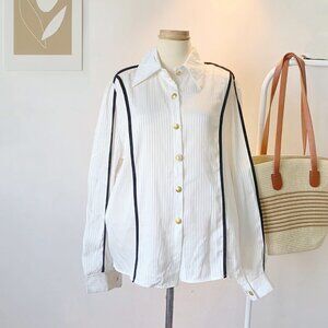 White Pinstripe Button Up Shirt Athletic Trim